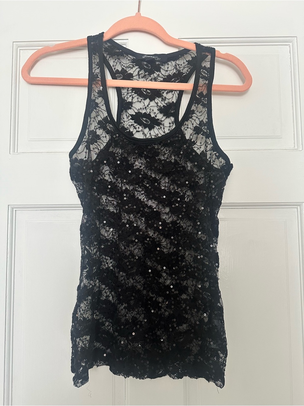 Forever 21 Black Lace Sequin Racerback Tank